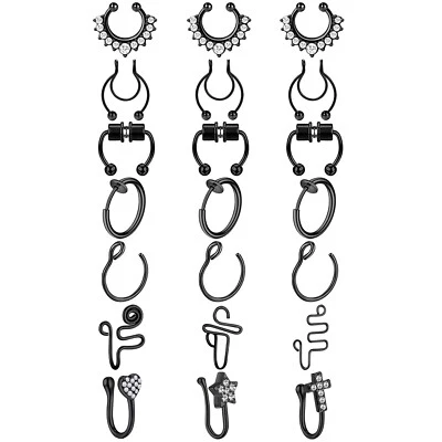 21PCS Fake Nose Rings Hoop Stainless Steel Fake Septum Ring Non-Pierced Clip On - Image 1 of 4