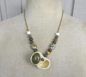 Antler Pill Box Stash Necklace with Unakite Rain Forest Jasper Tiger's Eye Agate - Picture 1 of 11