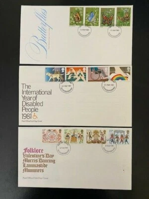 3x Royal Mail First Day Covers 1981 Folklore Butterflies Int Year of Disabled  - Image 1 of 4