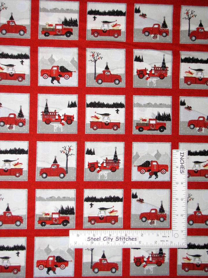 Christmas Car Truck Tree Block Cotton Fabric Studio E Holiday Road By The Yard - Image 1 of 1