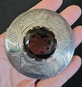 ANTIKE SCHOTTISCHE STERLING PIN BROSCHE RAUCHTOPAS CAIRNGORM DISTEL AUTHENTISCH LG - Bild 1 von 12