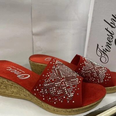 Sandalia de cuña Onex Joline roja/plateada con tachuelas deslizables para mujer EE. UU. 11 Foto 1 de 4