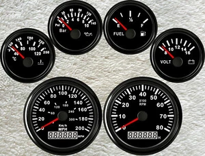 6 Gauge set 200MPH 300KM/H Speedo Tacho Fuel Level Water Temp Volt Oil Pressure - Picture 1 of 7
