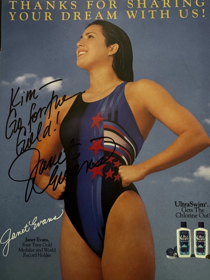 珍妮特·埃文斯奥运金牌得主签名超级游泳广告 — 第 1/1 张图片