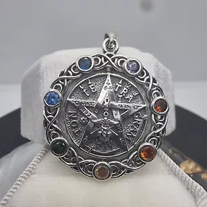 Drehbarer Pentagramm Chakra Anhänger 925 Sterling Silber mit 7 Steinen - Bild 1 von 3