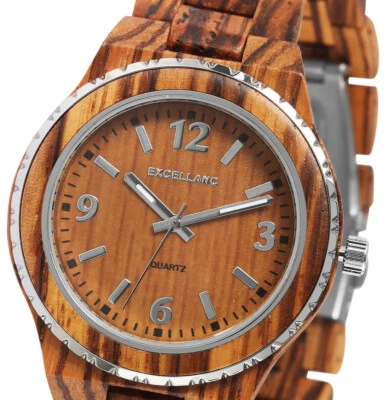 Holzuhr Damen Herren Frauen Männer Quarz Armbanduhr Braun Silber Zebraholz 281/7 - Bild 1 von 4