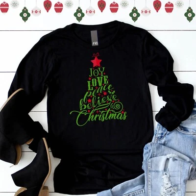 Joy Love Peace Believe Christmas Black Long Sleeve Tee (Size XL) (NEW) Foto 1 de 2
