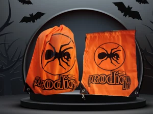 THE PRODIGY DRAWSTRING BAG, ORANGE BAG WITH BLACK ANT DESIGN - Picture 1 of 1