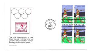1790 10c Olympic Javelin, Carrollton block of 4, FDC - Picture 1 of 1