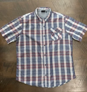 mens Burnside short sleeve button down shirt Sz XL plaid blue - Picture 1 of 1