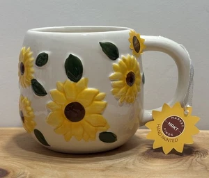 Market Finds Textured Sunflowers Hand Painted 20 Oz Ceramic Coffee Tea Mug Gift - Picture 1 of 8