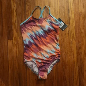 NIKE Swim Girls' Crossback One Piece Swimsuit, Aurora Green Immiscible, Medium - Picture 1 of 3