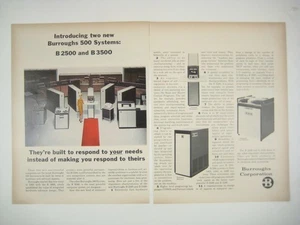 Burroughs 500 Systems B2500 B3500 Computers Ad 1960s Vintage MOD 2 Page - Picture 1 of 2