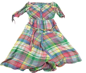 LAUREN Ralph Lauren Plaid dress women's 12 off shoulder button front fit flare* - Picture 1 of 9