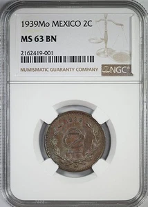 1939 Mo Mexico 2C Centavos NGC MS63BN - Picture 1 of 5