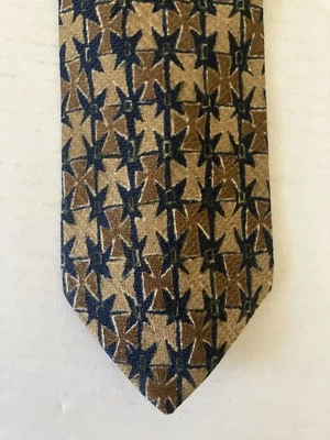 Structure Men's Necktie Tie Sik Brown Tan Blue Geometric Made in USA 57" - Image 1 of 4