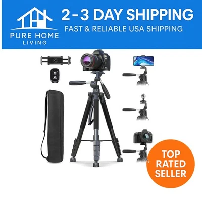 Lightweight 74" Aluminum Tripod with Universal Phone Holder & Remote Control - Image 1 of 4
