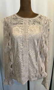 Lace Blush Long Sleeve Pink Cottagecore Coquette Blouse-Size M - Foto 1 di 4
