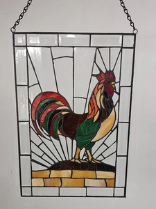 Gallo in vetro colorato vintage cattura sole 12" x 18" - Foto 1 di 5