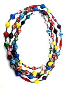 Beaded Necklace Recycled Rolled Paper Long Handmade - 64 inch Length - Picture 1 of 7