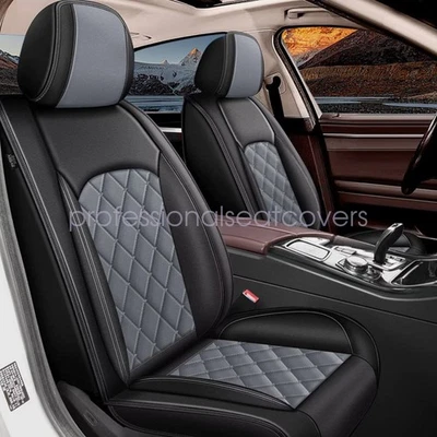 USA Fit For Toyota 4-Door Car 5-Seat Cover Leather Seat Cover Black+Gray Foto 1 de 4