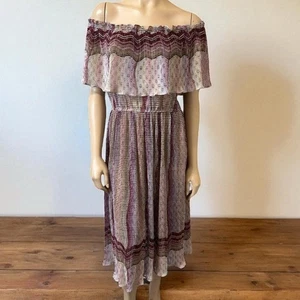 Vintage 1970s Dress size 12 Off Shoulder Crinkle Prairie Cottage Purple Pink - Picture 1 of 9