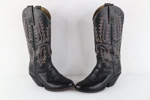 Vintage 90s Rockabilly Womens 9 Distressed Leather Tribal Cowboy Boots Black - Picture 1 of 15