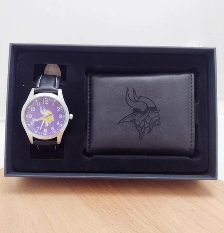Minnesota Vikings NFL Black Watch And Wallet Gift Set - Free Shipping Cover