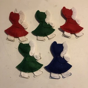 Lot of 5 Felt Ice Skater Christmas Ornaments Set Homemade - Picture 1 of 4