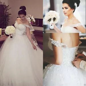 Princess Ball Gown Off-Shoulder Wedding Dress Beaded Sequins Bridal Gown Lace up - Picture 1 of 6