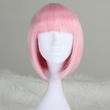 Fashion Short Pink Bob Straight Bangs Women Lady Cosplay Hair Wig Full Wigs +Cap
