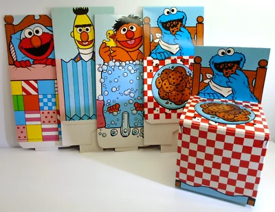 Sesame Street Party 5-Side Gift Box Lot 4pc 5x5" Cookie Monster Bert Ernie Elmo - Image 1 of 4
