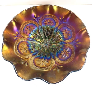 Dugan Purple Carnival Glass Flowers & Frames Bowl Awesome Color - Picture 1 of 6