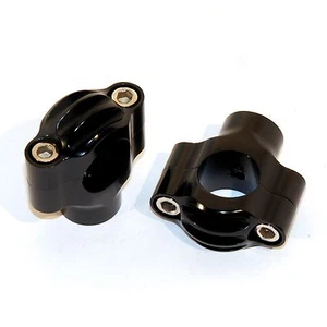 OLD SCHOOL FINNED BLACK BILLET RISER RISERS HARLEY BOBBER CHOPPER SPRINGER 1"BAR - Picture 1 of 4