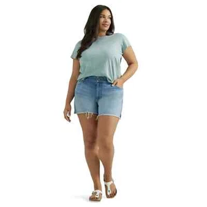 New Lee 24W Blue Denim Shorts High Rise Cutoff Style - Picture 1 of 6