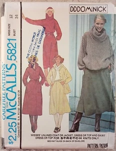 McCALLs 5821 VTG 70s DD Dominick Top tube collar Jacket Skirt 12 UNCUT Pattern - Picture 1 of 10
