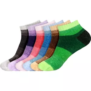 BambooMN Women's Chenille Fuzzy Cozy Fun Color Block Ankle Home Socks Asst Pack - Picture 1 of 20