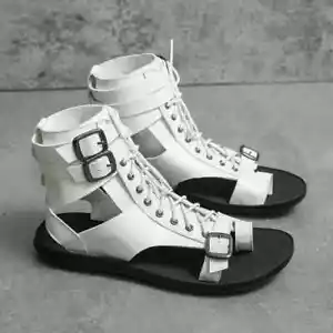 Mens Gladiators Sandals High Top Buckle Strap Lace Up Open Toe Roman Shoes Size - Picture 1 of 26