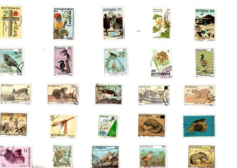 A MIX OF 25 DIFFERENT GOOD/FINE USED COMMEMORATIVE STAMPS FROM BOTSWANA Cover