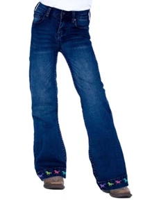 Cowgirl Tuff Western Jeans Girls Ride Fast Trouser Button Dark GJFATR - Picture 1 of 4