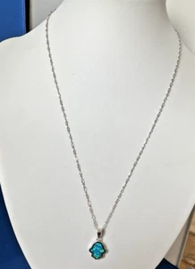 Hamsa Faux Opal Necklace, Opal Hand of Fatima ,925 Sterling Silver,Luck Charm, - Picture 1 of 7