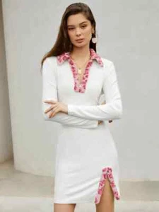 Mujeres XS2 S4 M6 L8-10 Contraste Leopardo Cinta Media Cremallera Costilla Tejido Vestido - Imagen 1 de 5