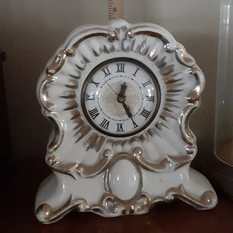 Vintage Porcelain Decorative Electric Clock Hand Painted Gold Borders Cover