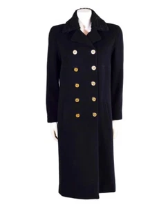 Vintage Chanel Black Cashmere Coat With Astrakhan Collar. 1990s. Size UK10 - Picture 1 of 11