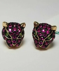 Lab Created 2Ct Round Cut Red Ruby Women's 14K Yellow Gold Plated Stud Earrings - Picture 1 of 6