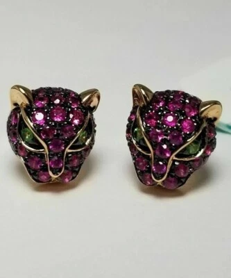 Lab Created 2Ct Round Cut Red Ruby Women's 14K Yellow Gold Plated Stud Earrings - Image 1 of 4