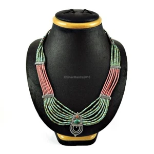 Coral Gema Esposa Bisel Racimo Diciembre Collar Joyería 925 Plata de Ley - Imagen 1 de 5