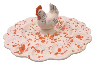 Vintage Pottery Ceramic DEVILED EGG PLATE Brown & Orange Drip Splatterware - Picture 1 of 7