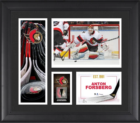 Anton Forsberg Ottawa Senators FRMD 15" x 17" Collage with a Piece of GU Puck Cover