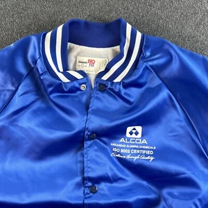 VTG Alcoa Jacket Mens Blue Large King Louie Satin Snap Arkansas Aluminum #4091 - Picture 1 of 7
